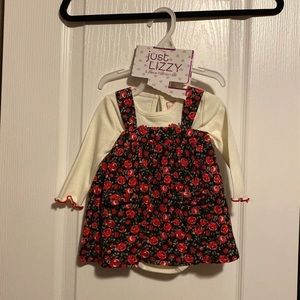 Bran New -Corduroy dress with flower White onesie underneath! 3-6 months